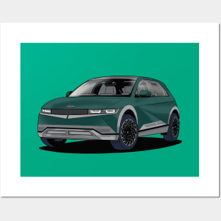 Hyundai Ioniq 5 Blue Green Electric Car Posters and Art